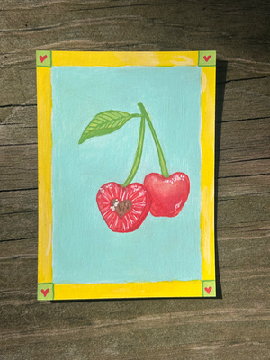 Heart Cherries aceo art card thumbnail 2