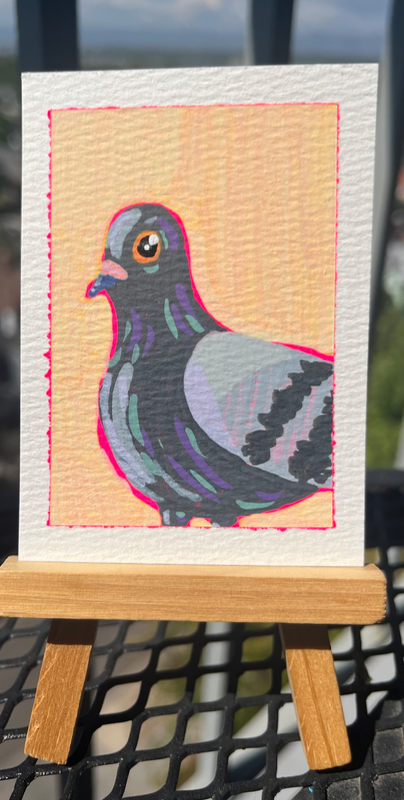 Playful Pigeon 1 aceo art card