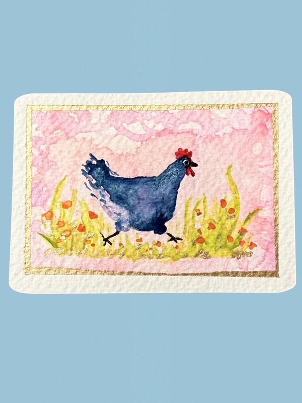 Running Blue Chicken aceo art card