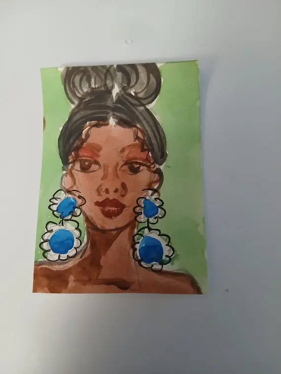 ACEO Art Original Abstract Painting Watercolor Gouache 2.5x3.5 Lady aceo art card