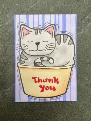 Cat Sleeping Thank You Card | Whimsical Cat Illustration | Cute ACEO aceo art card thumbnail 4