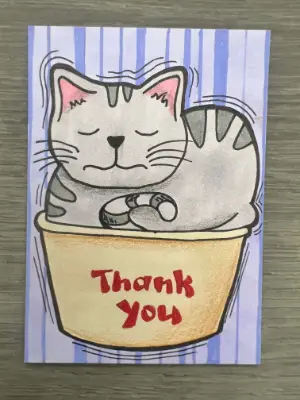 Cat Sleeping Thank You Card | Whimsical Cat Illustration | Cute ACEO aceo art card thumbnail 2