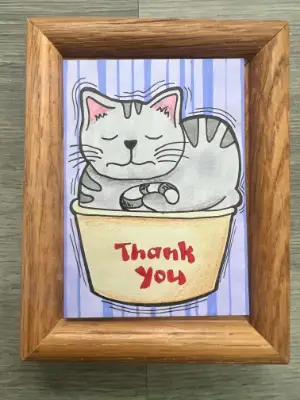 Cat Sleeping Thank You Card | Whimsical Cat Illustration | Cute ACEO aceo art card thumbnail 1