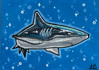 Shark - Artist Trading Card ORIGINAL (1/1) - OilsByEast aceo art card thumbnail 2