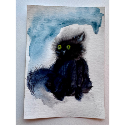 Watercolor Cat "I have concerns" aceo art card thumbnail 2