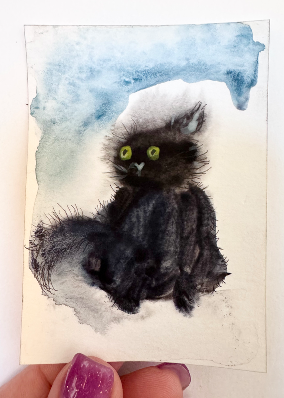 Watercolor Cat "I have concerns" aceo art card