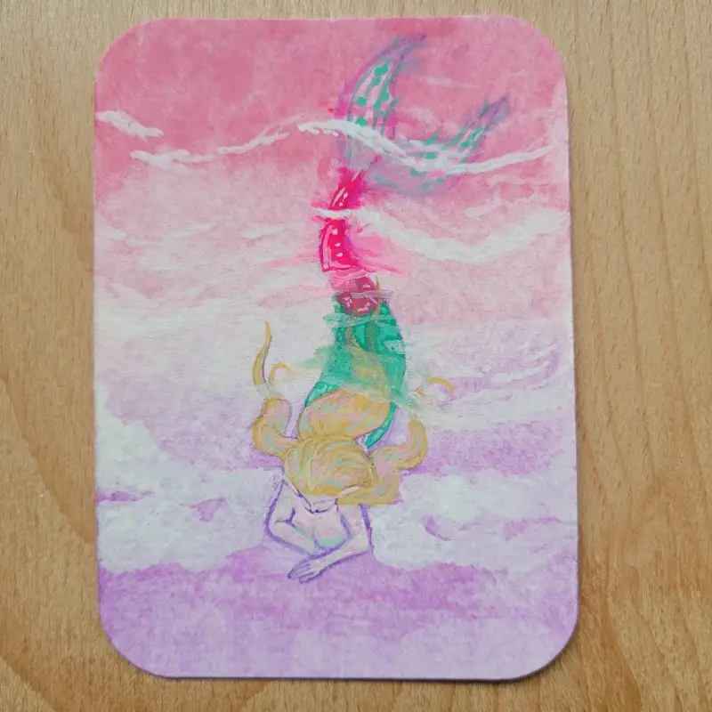Mermaid on the beach aceo art card