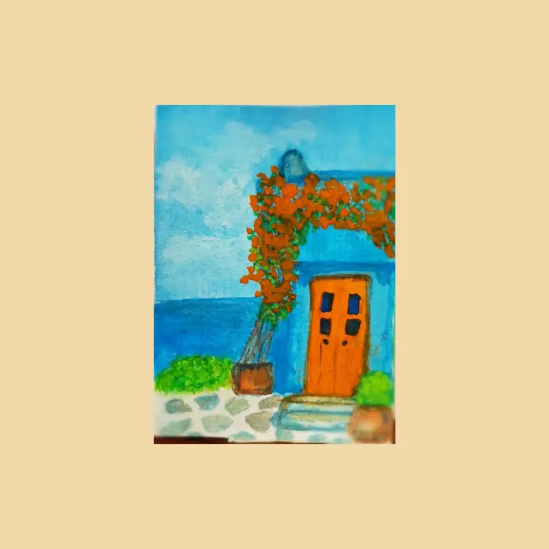 Doors blue and orange aceo art card