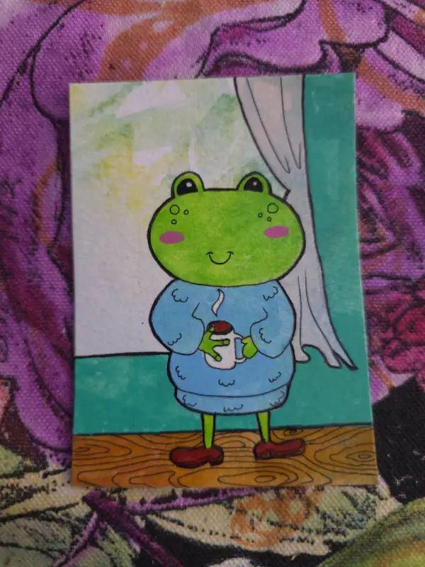Cozy Frog aceo art card