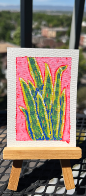 Pretty in Pink Plant 4 aceo art card thumbnail 1