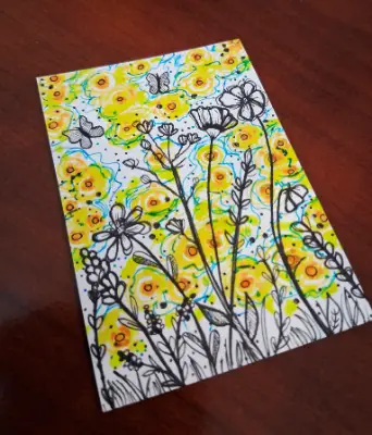 With Wildflowers aceo art card thumbnail 2