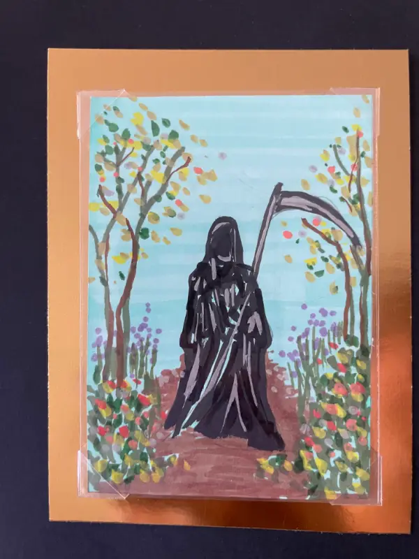 Reaper in the garden aceo art card