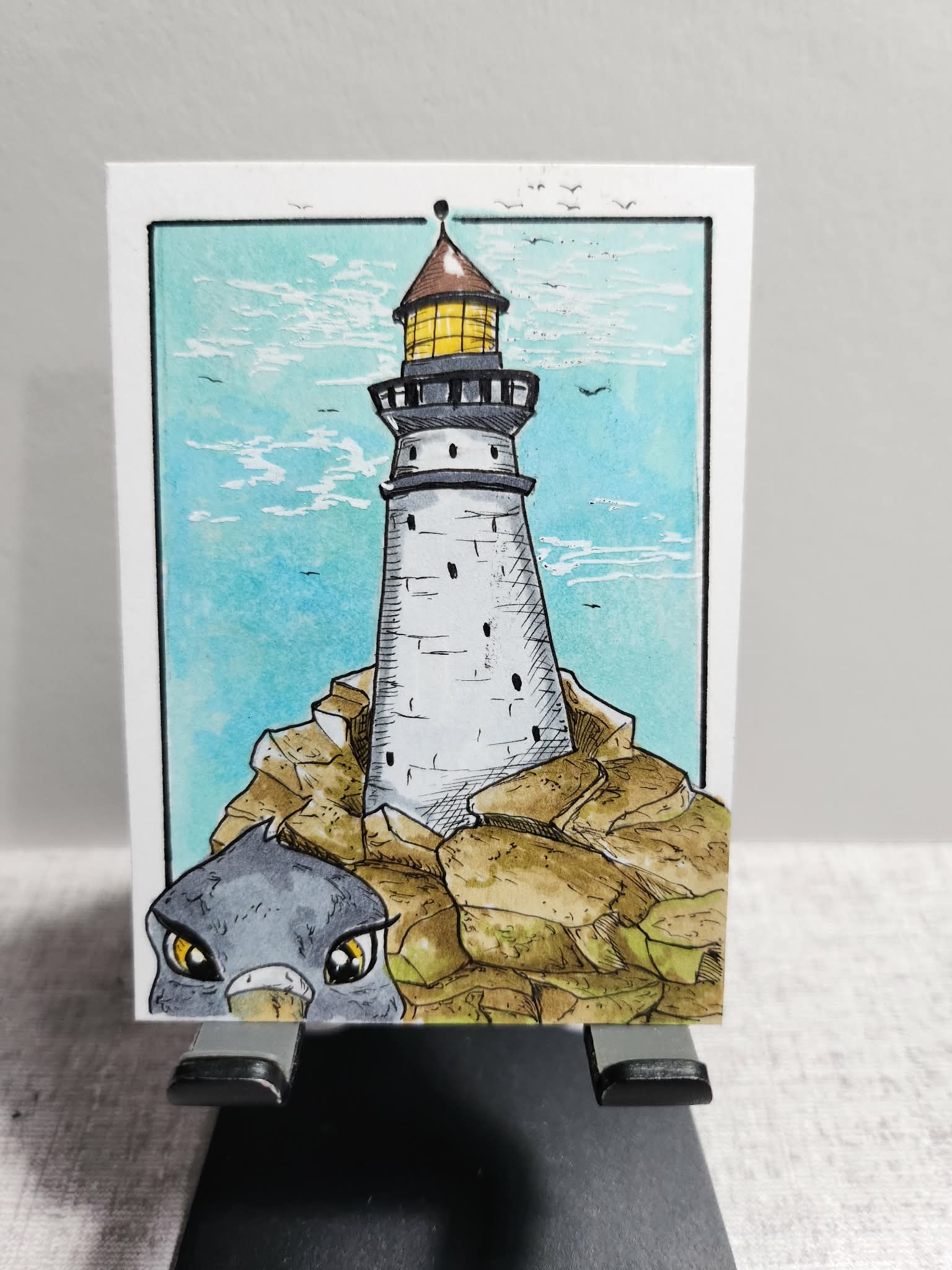 Pigeon Photo Bomb aceo art card