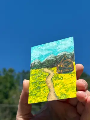 Cabin in the golden fields aceo art card thumbnail 2