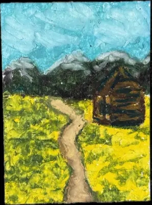 Cabin in the golden fields aceo art card thumbnail 1
