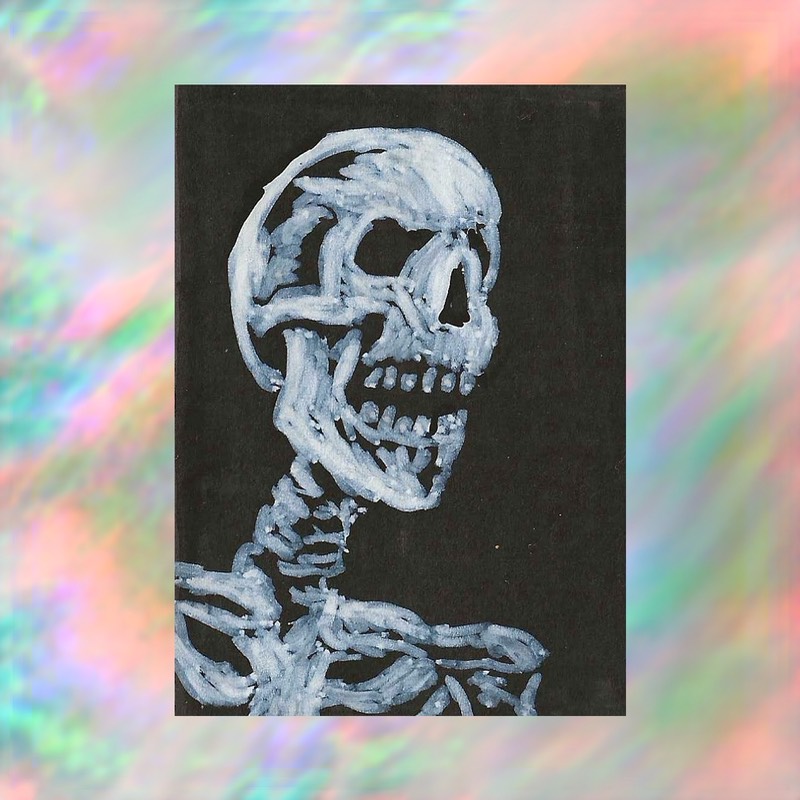 Skeleton Bust Black and White Acrylic by JTony aceo art card