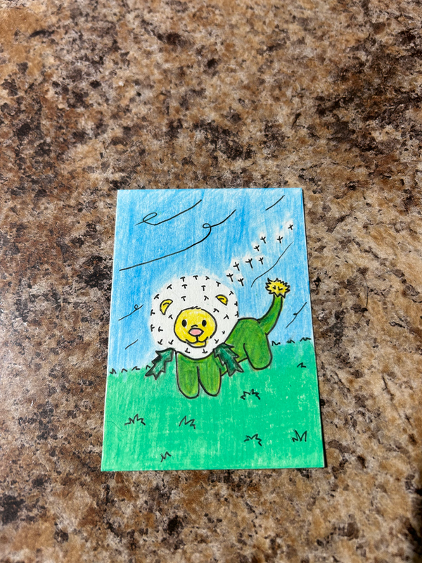 Dande-Lion in the Breeze —DoodleDuck aceo art card