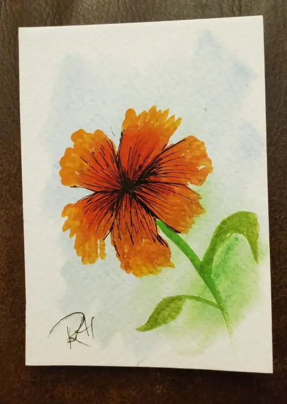 Orange Flower aceo art card