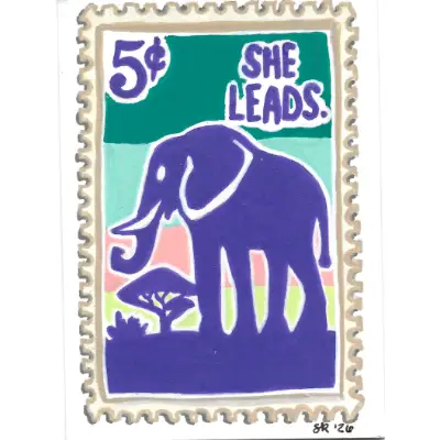 Elephant "She Leads" | GIRL POWER Stamp Collection | Art with Sara Rose aceo art card thumbnail 1