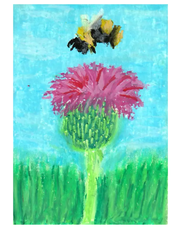 Bee on a Thistle aceo art card
