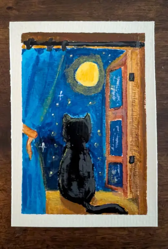 Contemplating the moon 🌜 aceo art card