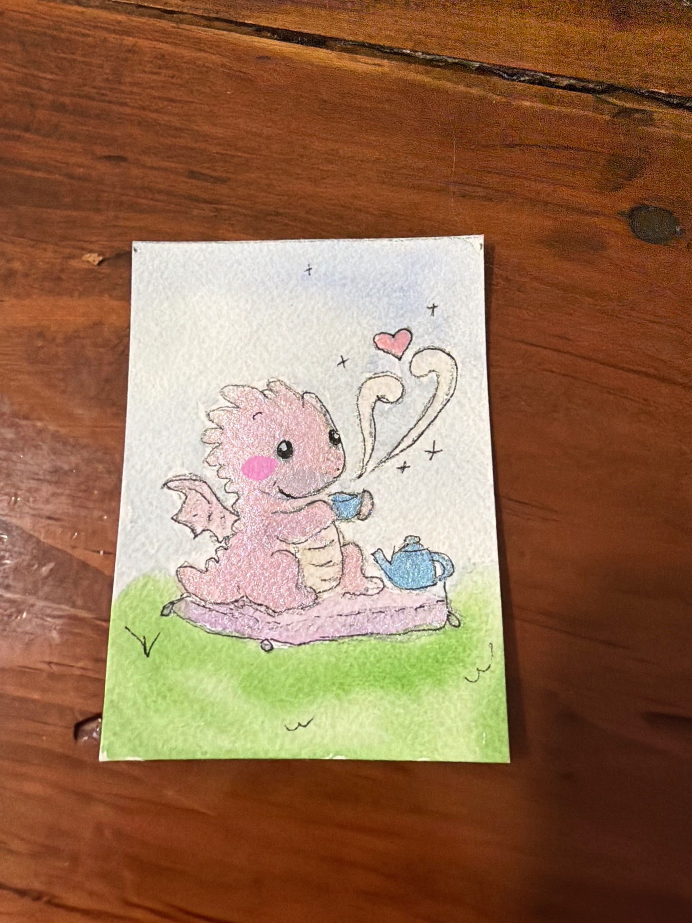 Steamwing – Tea House Dragon | Original Fluffletown ACEO Dragon Miniature Painting aceo art card
