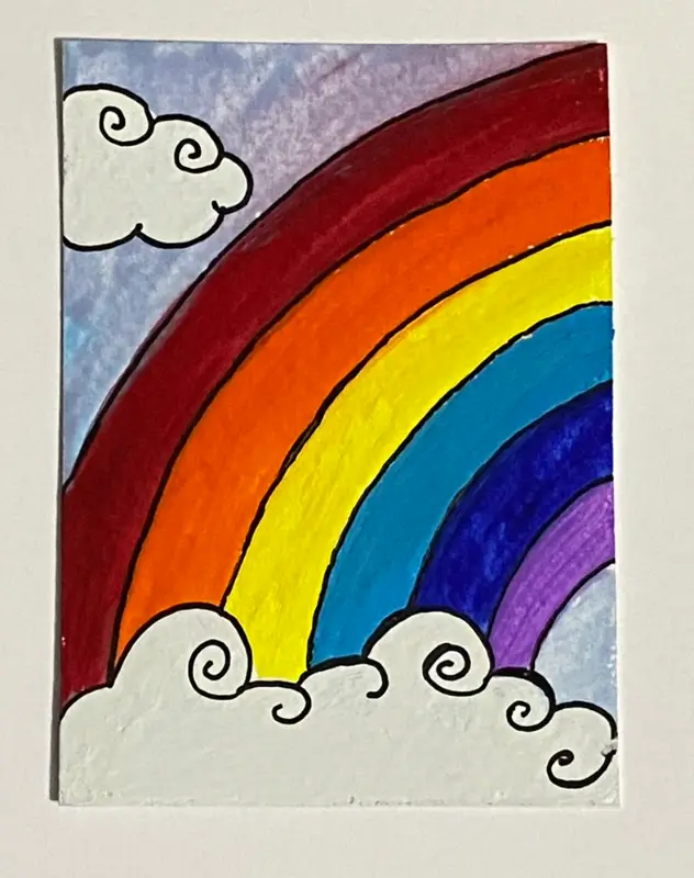 ACEO Original Mixed Media Gouache Painting ATC - "Rainbow" aceo art card