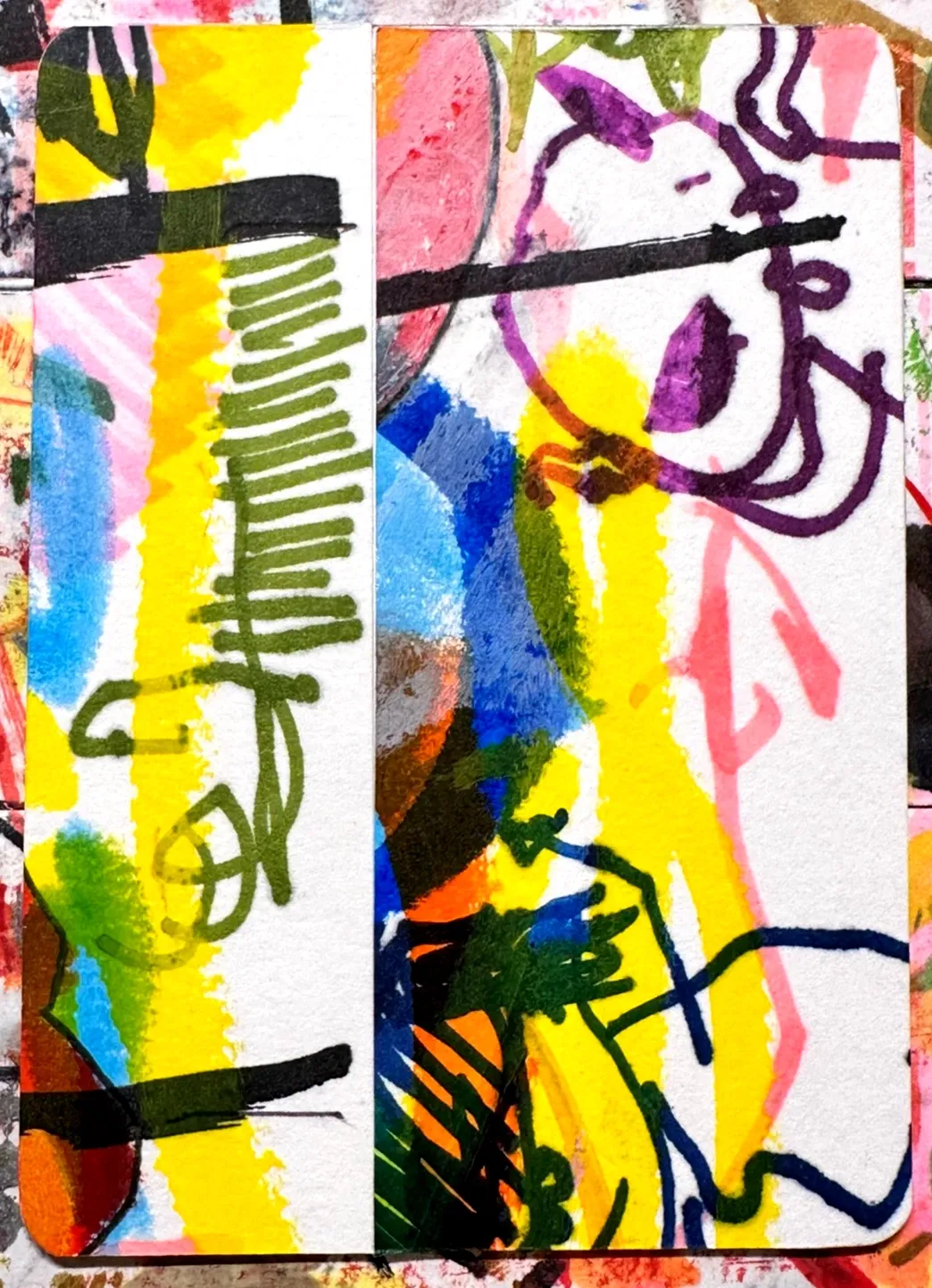 Prime Streak Abstract Collage ACEO ATC Original Art Card Mixed Media Colorful aceo art card