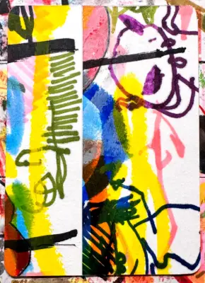 Prime Streak Abstract Collage ACEO ATC Original Art Card Mixed Media Colorful aceo art card thumbnail 1