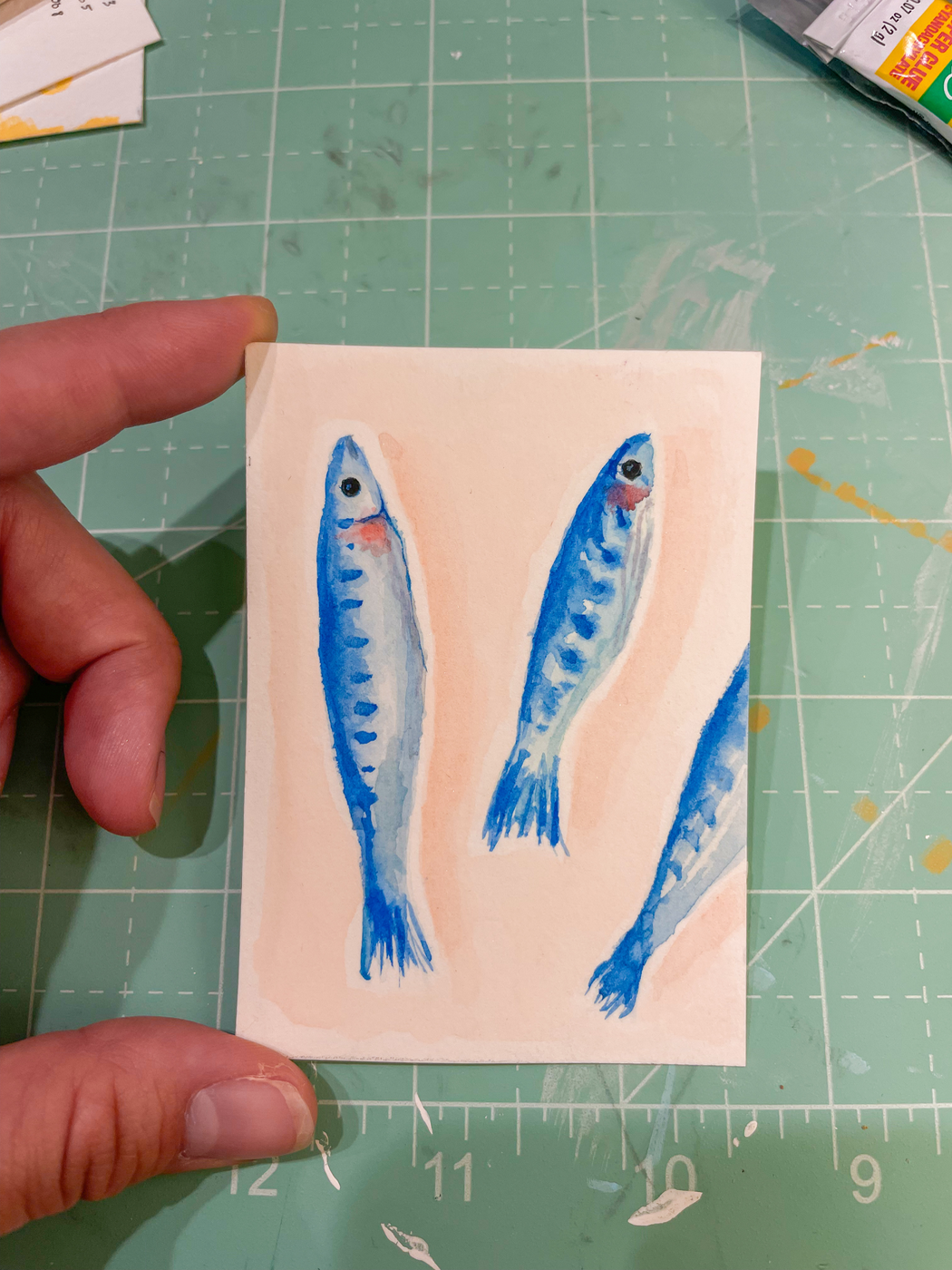Sardine Trio aceo art card