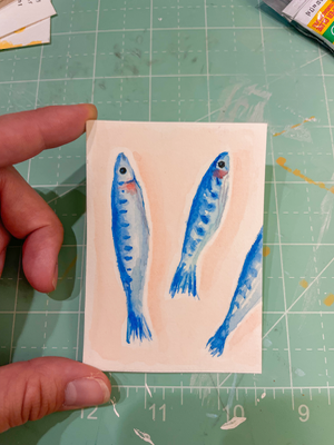 Sardine Trio aceo art card thumbnail 1