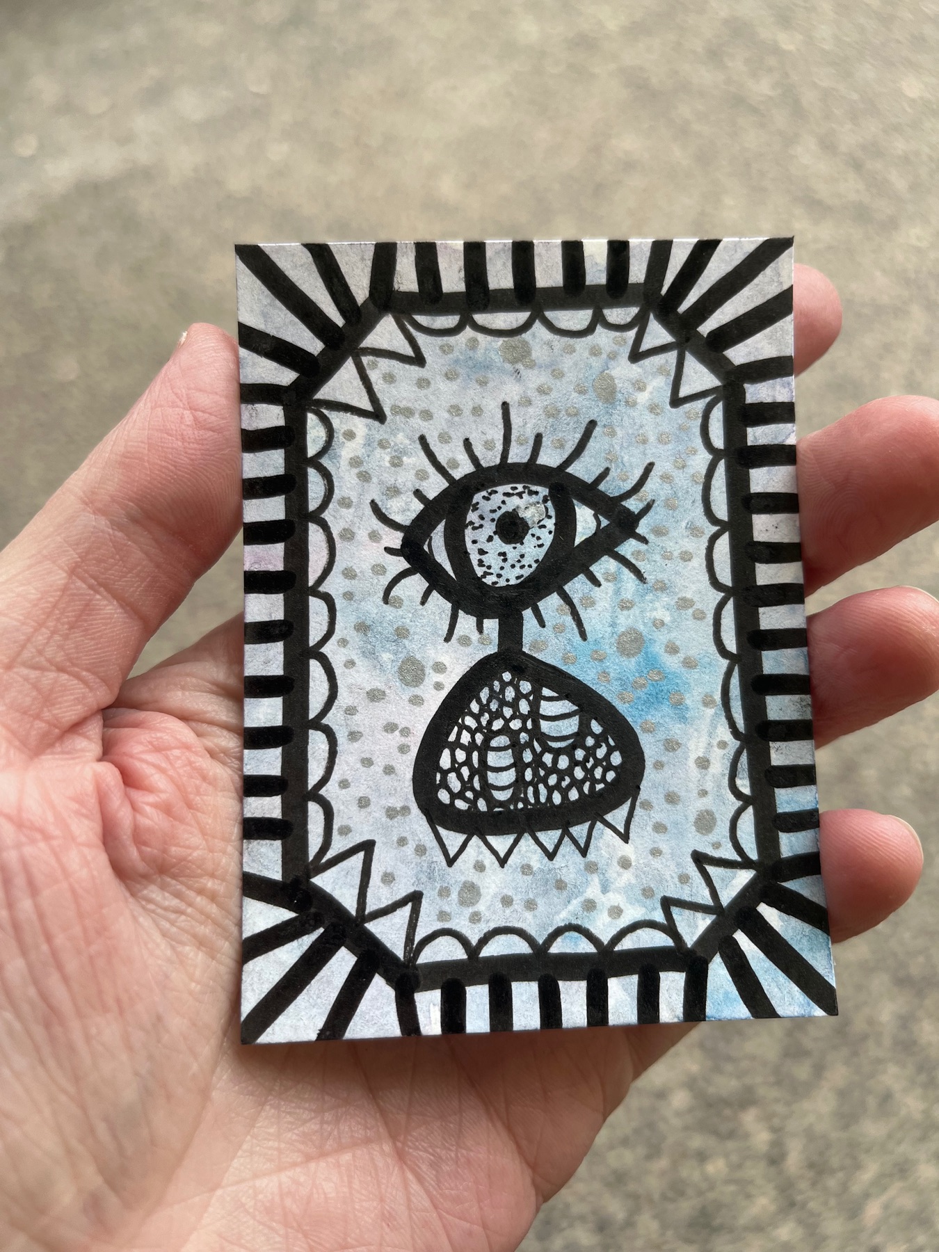Blue Friendly Amoeba Lil Blinky Guy aceo art card