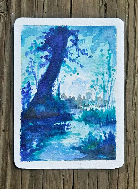 Tree on Water aceo art card