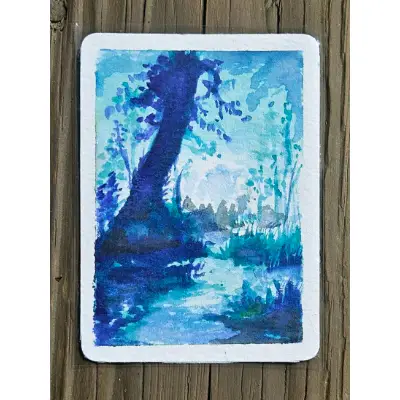 Tree on Water aceo art card thumbnail 1