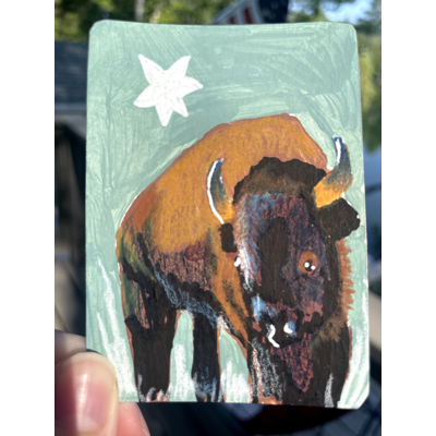 "Lone Star Buffalo" - Original ACEO by Norah Mae aceo art card thumbnail 2