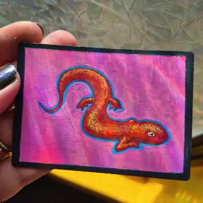 Alexander the Salamander, Amphibian, Acrylic Marker, MN_Art, ATC original ACEO aceo art card thumbnail 2