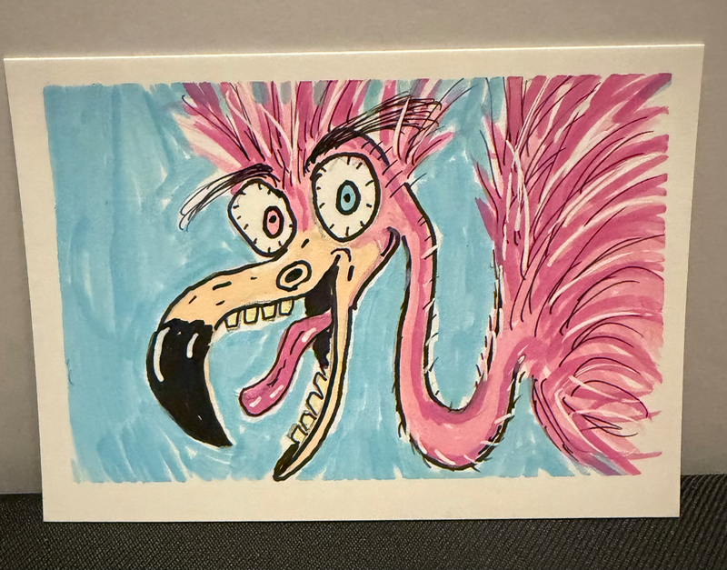 Flaming Flamingo aceo art card