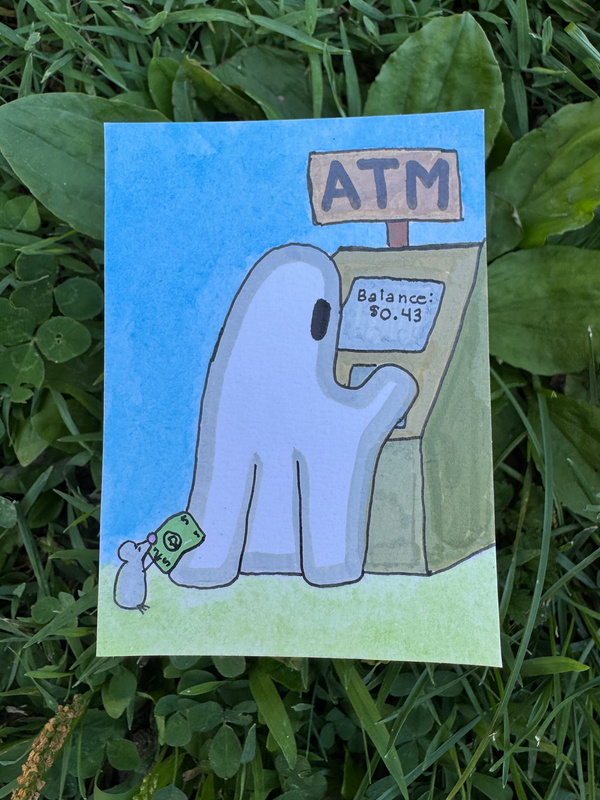 Gertrude runs Errands Series 8/8: Balance Check aceo art card