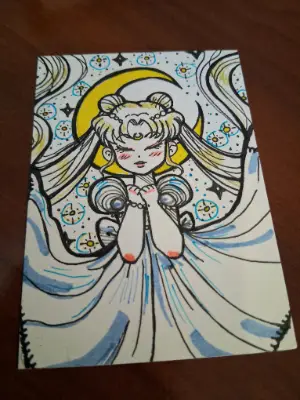 A Little Serenity - Sailor Moon, Princess Serenity Minimalist Ink Line Art aceo art card thumbnail 4