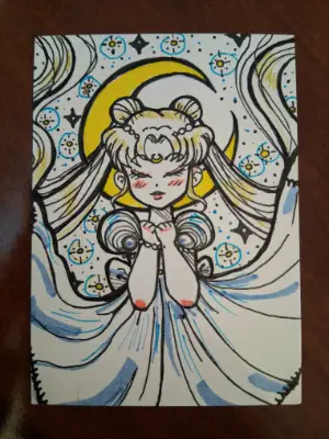 A Little Serenity - Sailor Moon, Princess Serenity Minimalist Ink Line Art aceo art card thumbnail 2