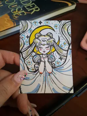 A Little Serenity - Sailor Moon, Princess Serenity Minimalist Ink Line Art aceo art card thumbnail 1
