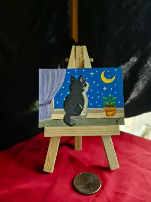 "Stargazer" Cozy Cats Series #4 of 5 aceo art card thumbnail 2