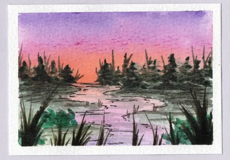 Dusk Swamp aceo art card