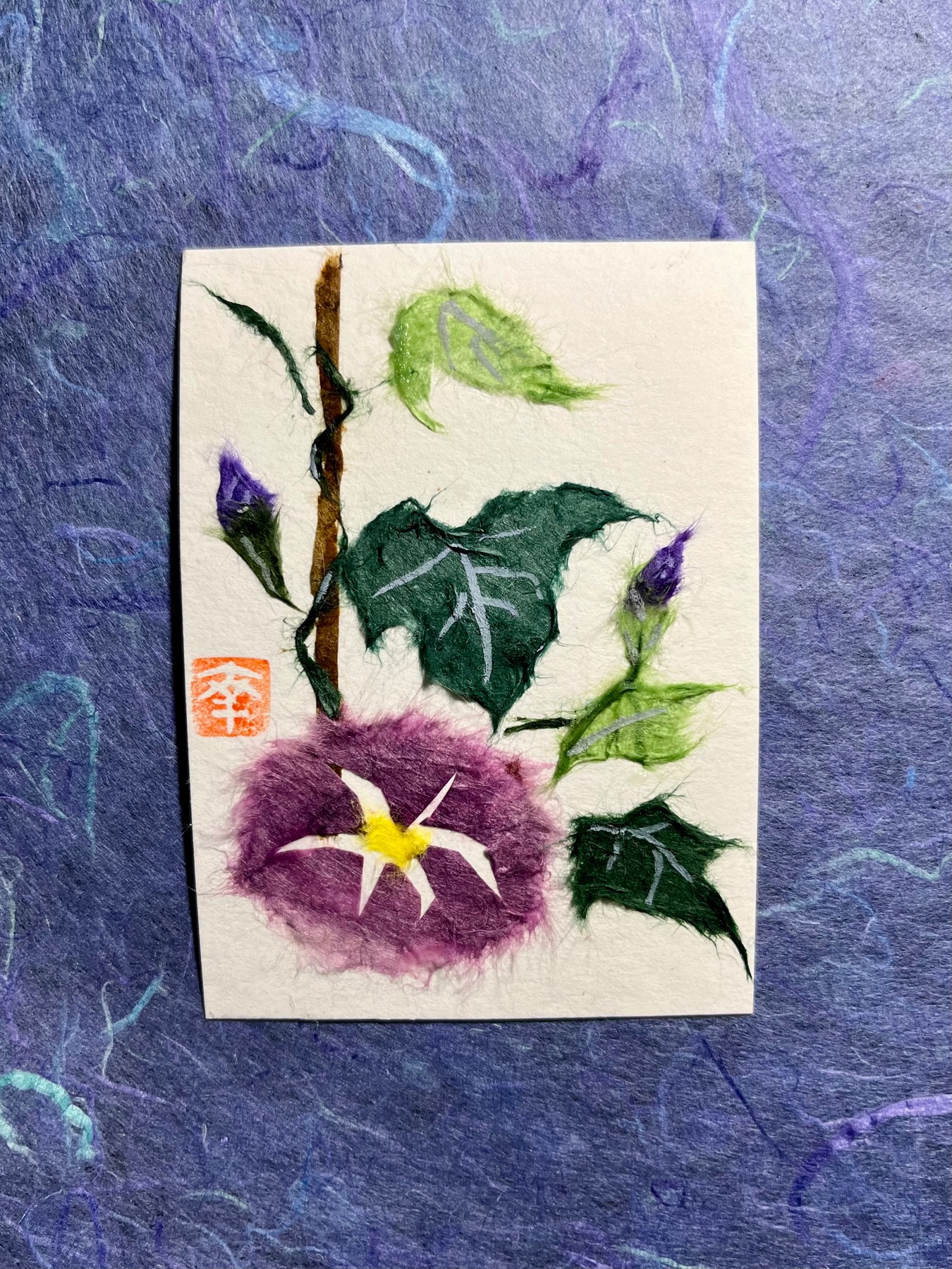 Japanese Washi art - Morning Glory aceo art card