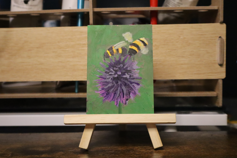 Bees + Honeysuckle aceo art card