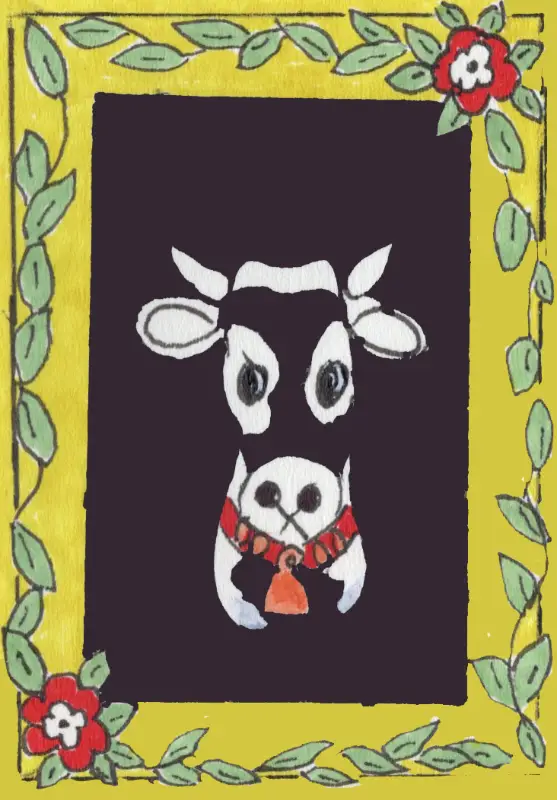 French country cow aceo art card