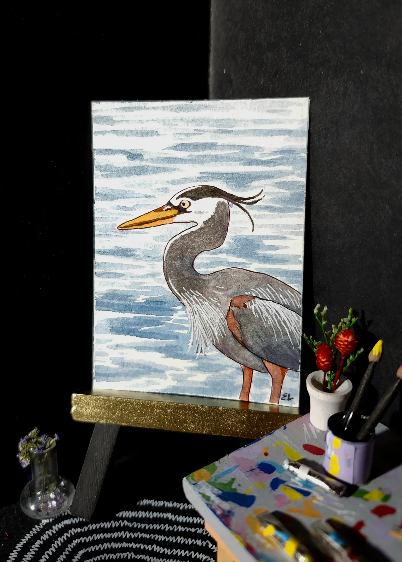 Great Blue Heron aceo art card