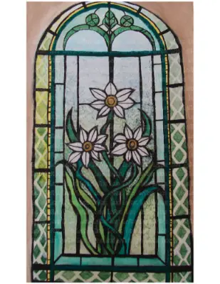 Stained-Glass style Floral Daffodil Artwork 2.5x3.5 in. PRINT SIGNED aceo art card thumbnail 3