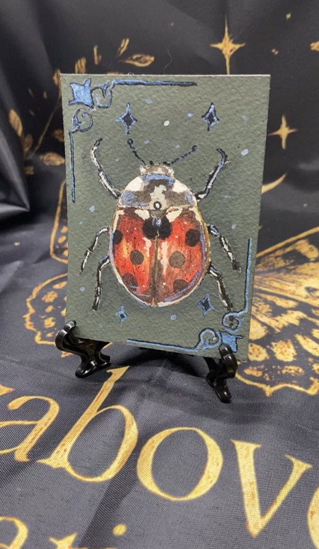Whimsy pinned ladybug aceo art card