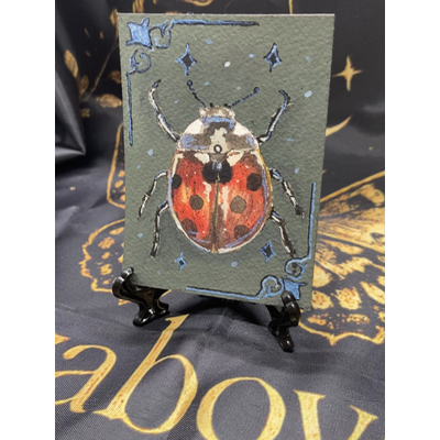 Whimsy pinned ladybug aceo art card thumbnail 1